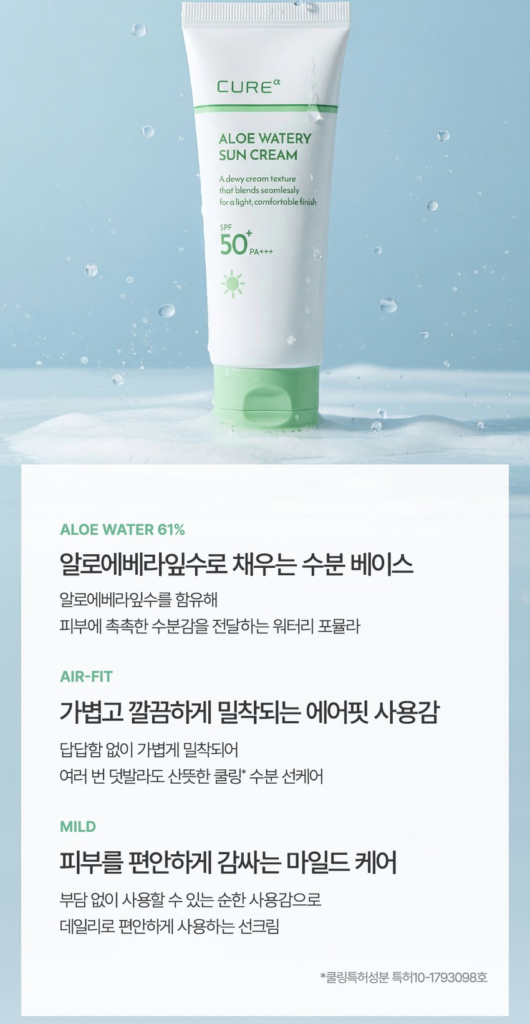 CURE Alpha Aloe Watery Sun Cream SPF50+ PA+++ — 40 ml - Image 12